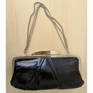 Hobo Black Hayley Kiss Lock Clutch Leather with Chain Bag